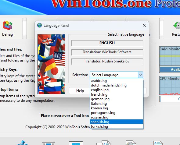 WinTools.one Language Panel